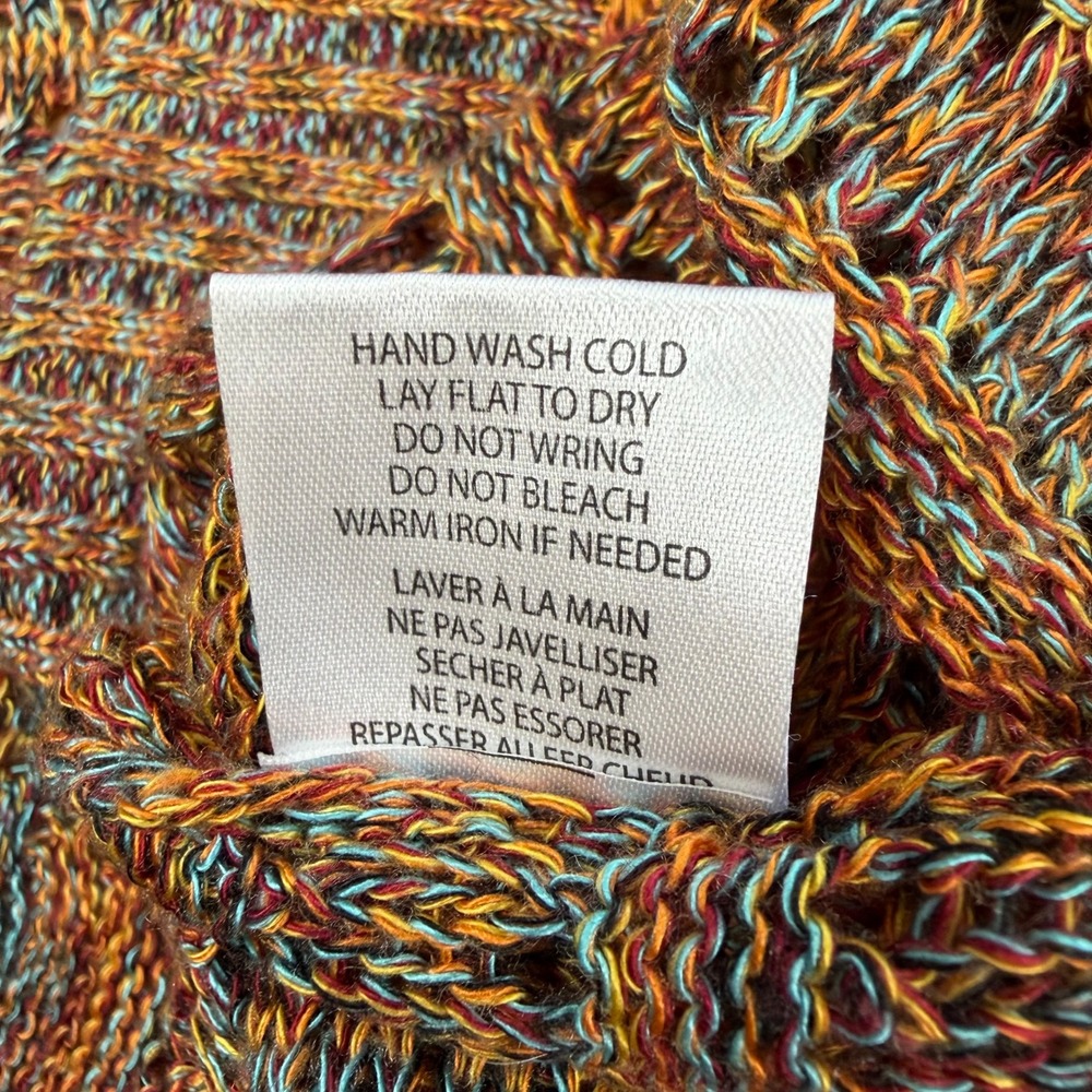 Belldini Womens XL Space Dye Open Front Cardigan Orange Teal Pointelle Knit - Picture 8 of 9